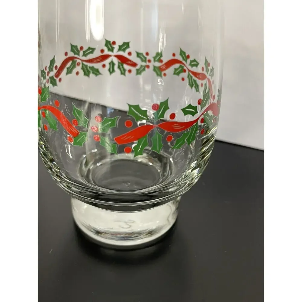 Vintage Libby Christmas Holly & Ribbon Glass With Decorative Gold Rim